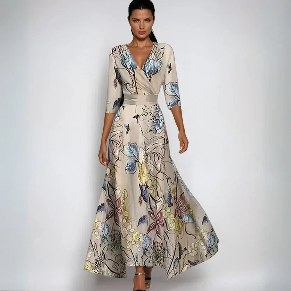 CAMILLA – Vestido maxi floral con escote en V y silueta fluida