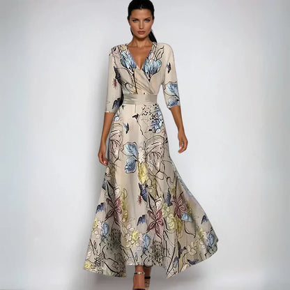 CAMILLA – Vestido maxi floral con escote en V y silueta fluida