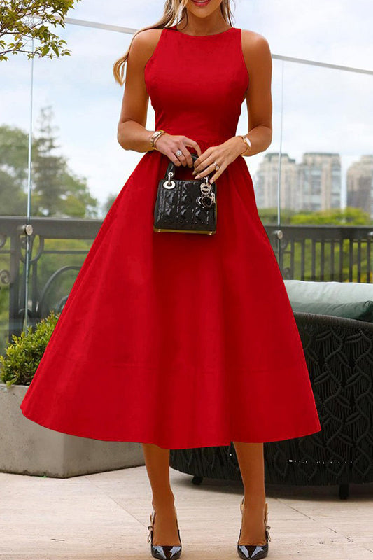 Vestido midi elegante de fiesta con escote redondo – ELEGANZA