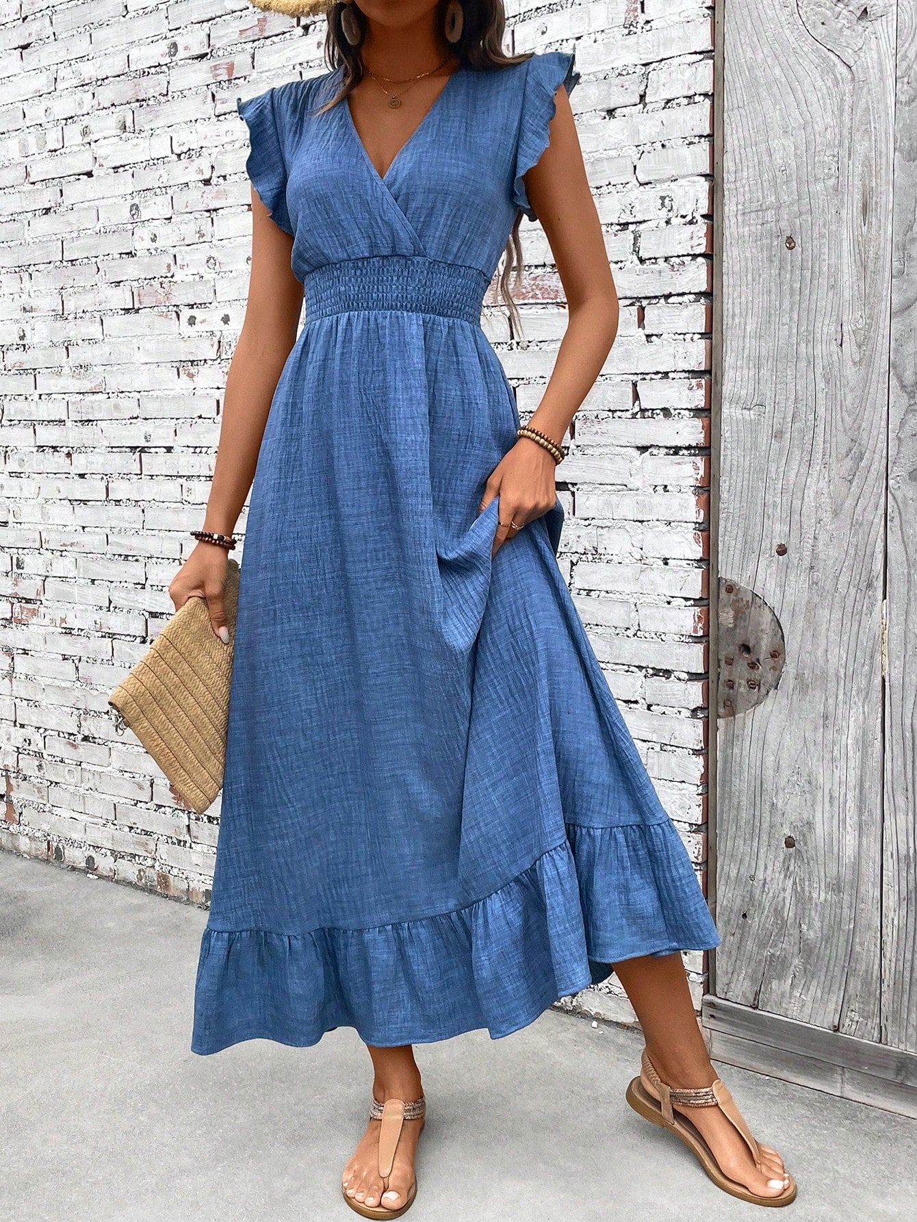 Zirelia – Vestido largo bohemio con cintura fruncida para mujer