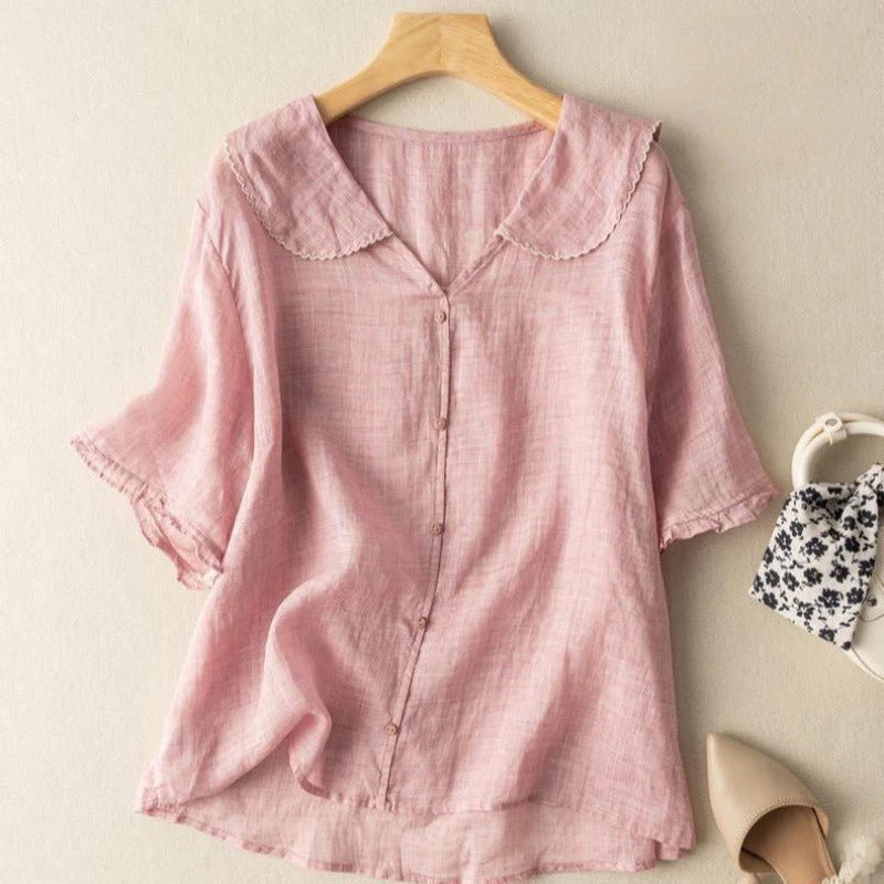Top camisero con cuello y botones para mujer – BODIA