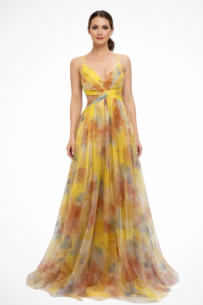 Elara – Vestido maxi floral de invitada
