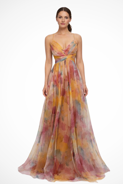 Elara – Vestido maxi floral de invitada