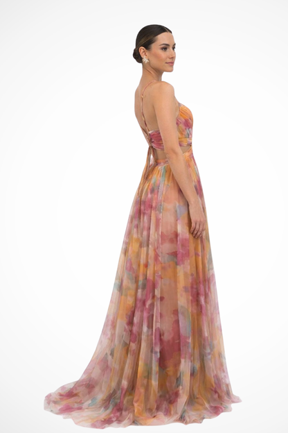 Elara – Vestido maxi floral de invitada