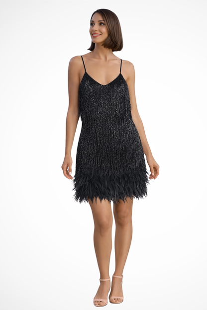 LARISSA – Vestido cóctel sin mangas con detalle de flecos