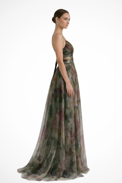 Elara – Vestido maxi floral de invitada