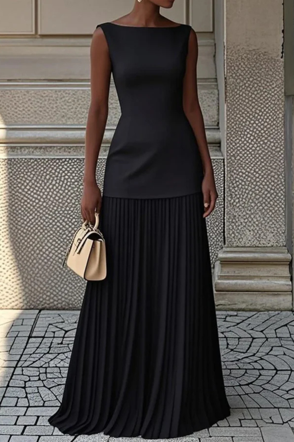 Eline – Vestido maxi elegante plisado para mujer