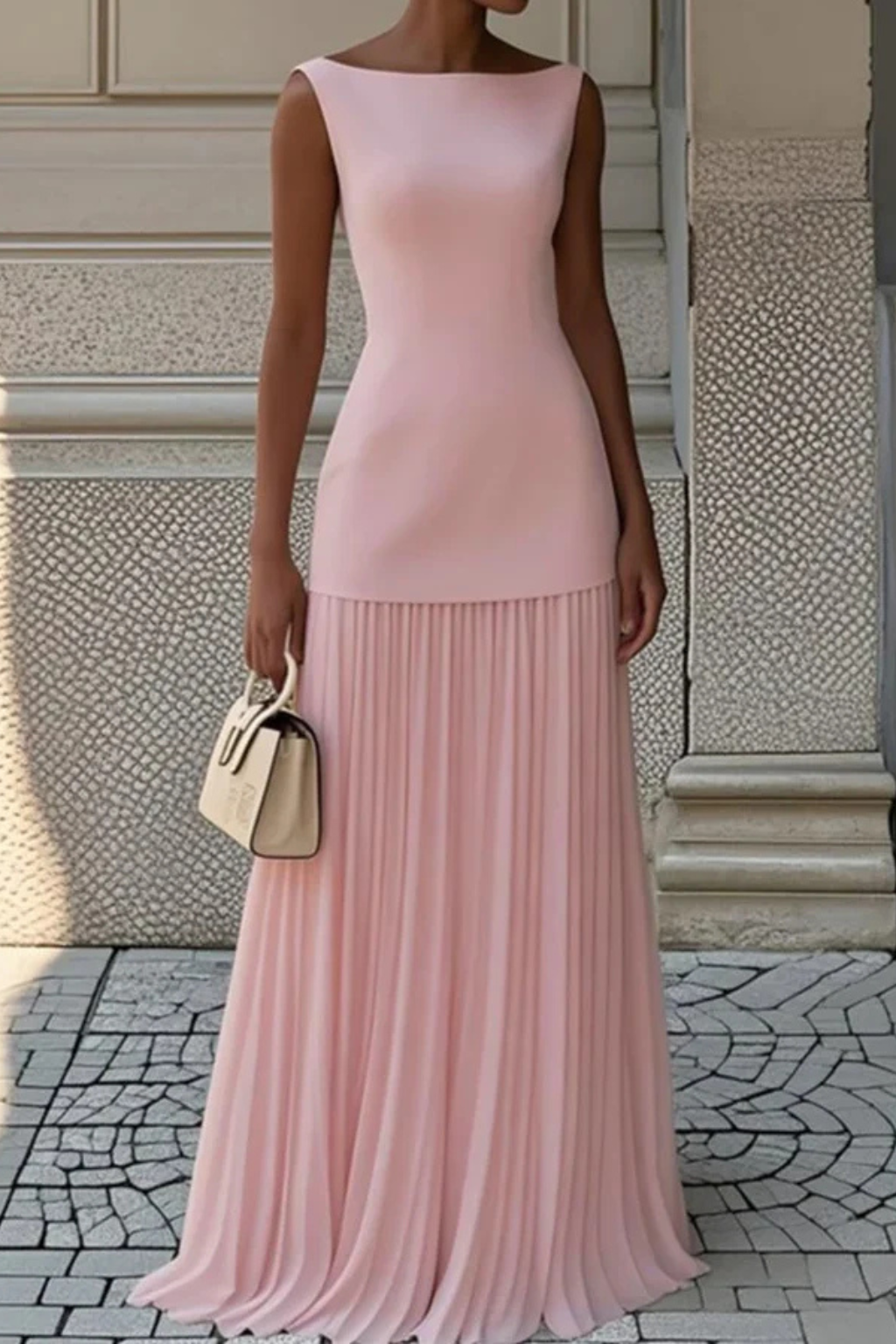 Eline – Vestido maxi elegante plisado para mujer