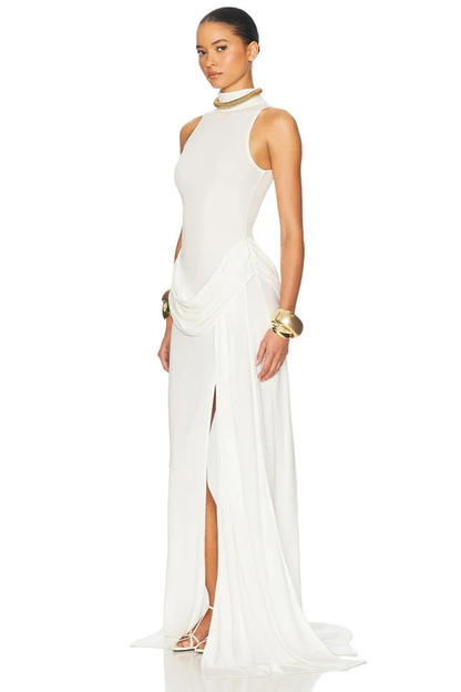 Aria – Vestido maxi de verano sin mangas con cuello alto y abertura lateral para mujer