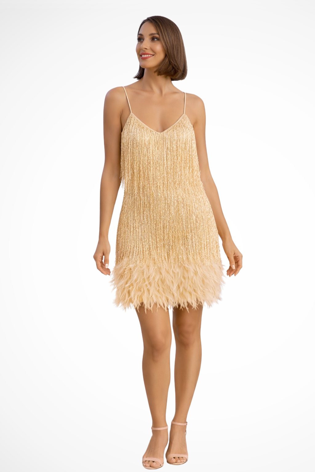 LARISSA – Vestido cóctel sin mangas con detalle de flecos