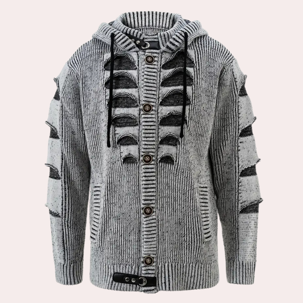 HUGGO - Sudadera de punto con capucha y botones para hombre