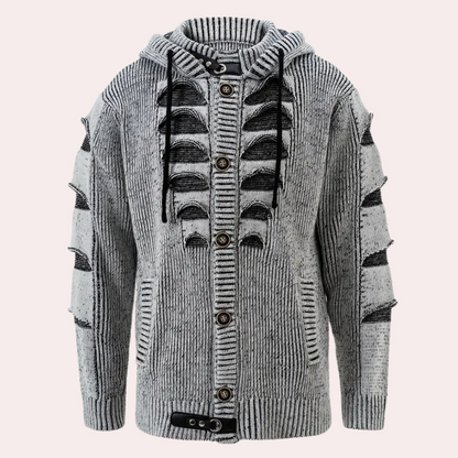 HUGGO - Sudadera de punto con capucha y botones para hombre