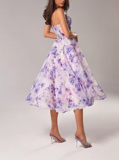 Lunaria – Vestido midi floral con tirantes finos en corte A para mujer