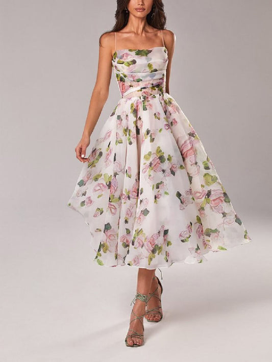 Lunaria – Vestido midi floral con tirantes finos en corte A para mujer