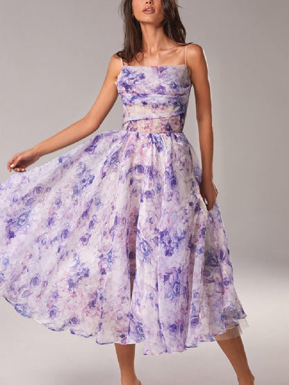 Lunaria – Vestido midi floral con tirantes finos en corte A para mujer