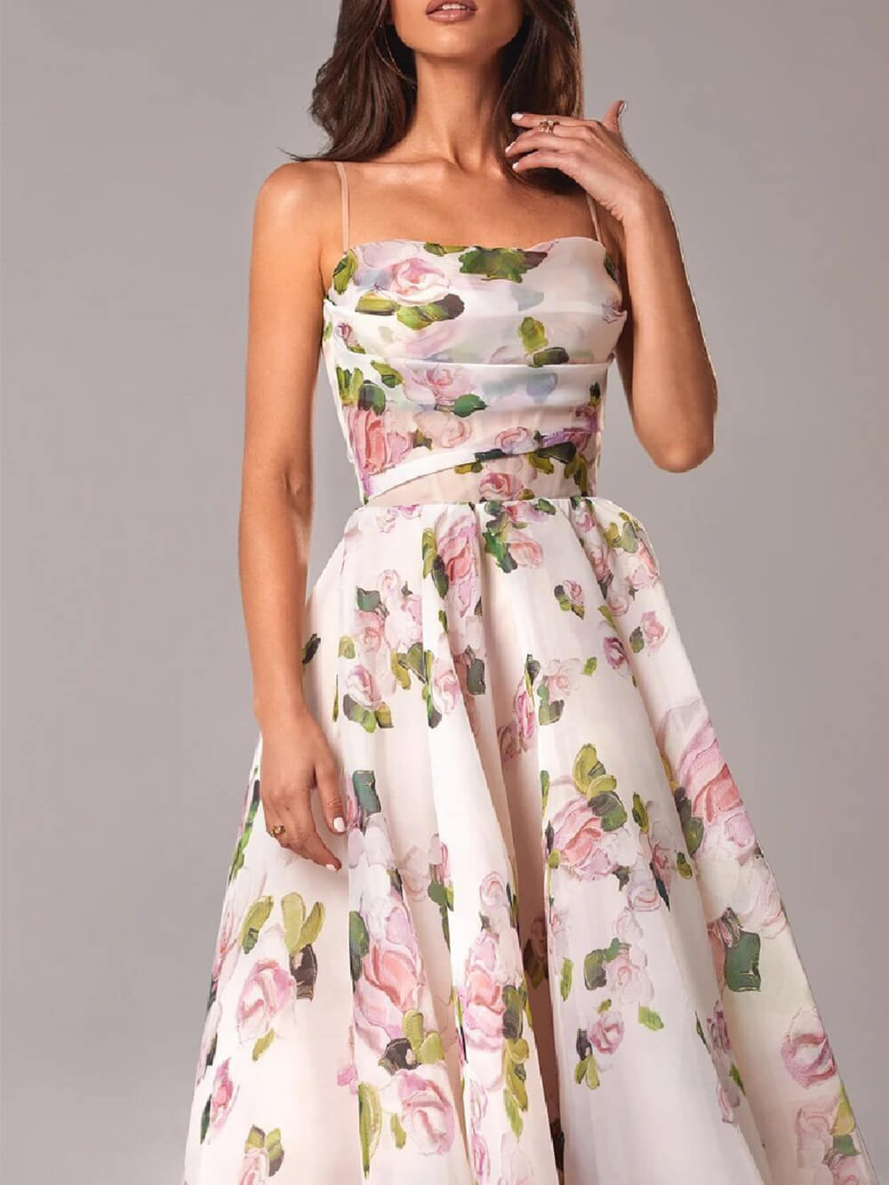 Lunaria – Vestido midi floral con tirantes finos en corte A para mujer