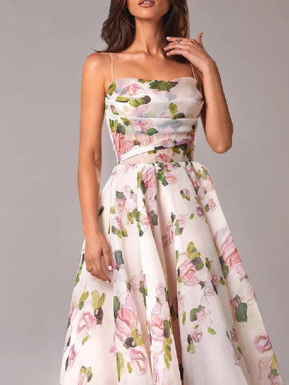 Lunaria – Vestido midi floral con tirantes finos en corte A para mujer