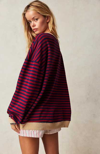 MANDIE - Suéter oversize de rayas vibrantes con acentos para mujeres
