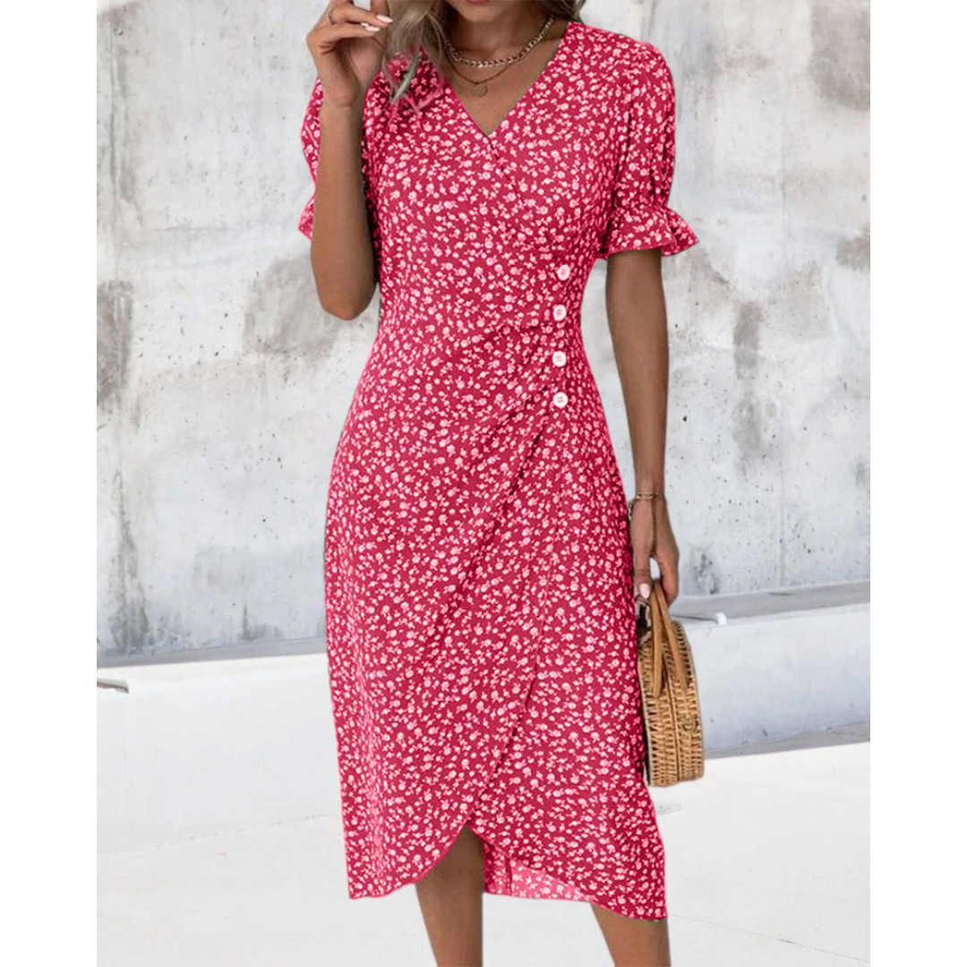 Vestido cruzado elegante de manga murciélago y escote en V – LYSANDRA