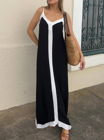 Serena – Vestido maxi sin mangas de verano con ribetes contrastados para mujer