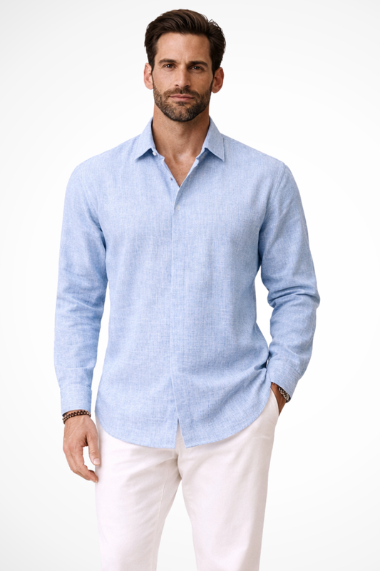Harrison – Camisa de lino de manga larga con botones para hombre