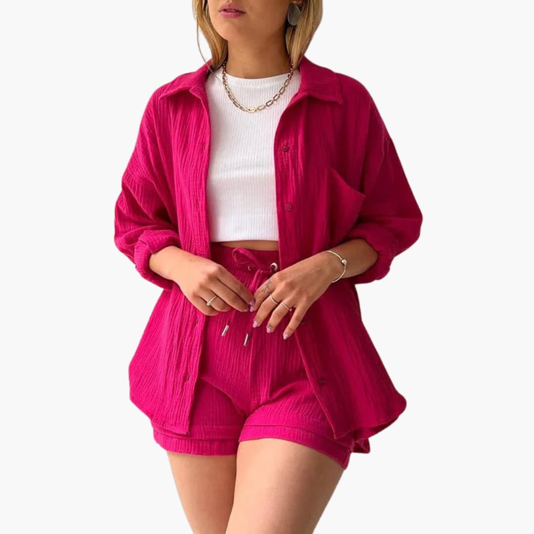 Conjunto de verano con blusa y short de talle alto – HELIA