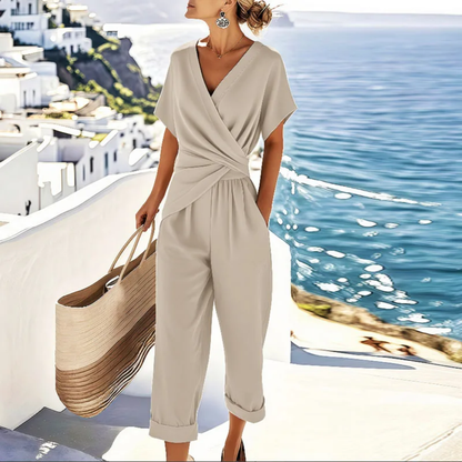 Amélie – Conjunto elegante de dos piezas con camisa y pantalón ancho para mujer
