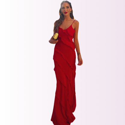 Marbella – Vestido maxi con volantes para mujer