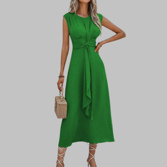 Evania – Vestido midi sin mangas con cinturón para mujer