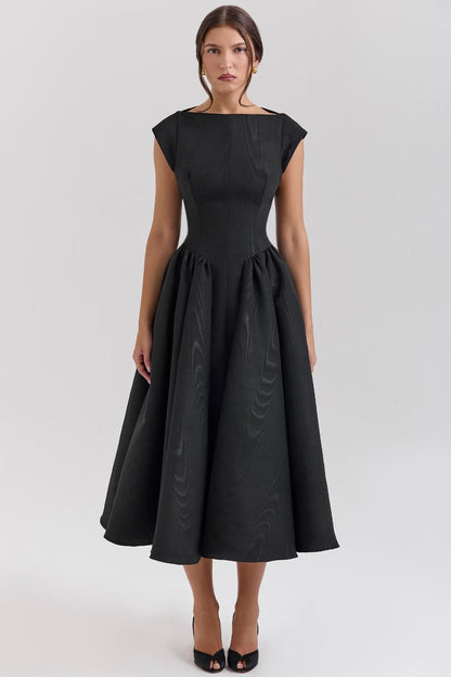 Elara – Vestido midi sin mangas con espalda descubierta y corte en línea A para mujer