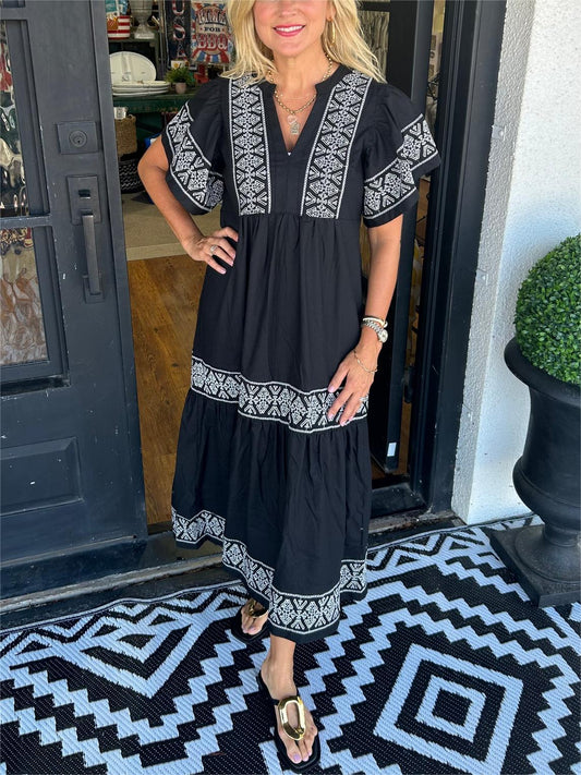 CELESTE – Vestido midi veraniego con escote en V y estilo bohemio para mujer