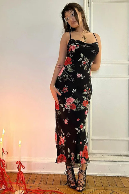 SOLÈNE – Vestido maxi floral con tirantes finos para mujer