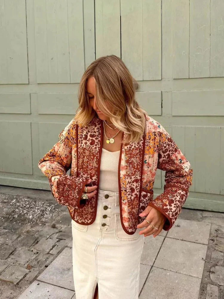 MIRTHE – Chaqueta vintage de cuadros de material suave para mujer