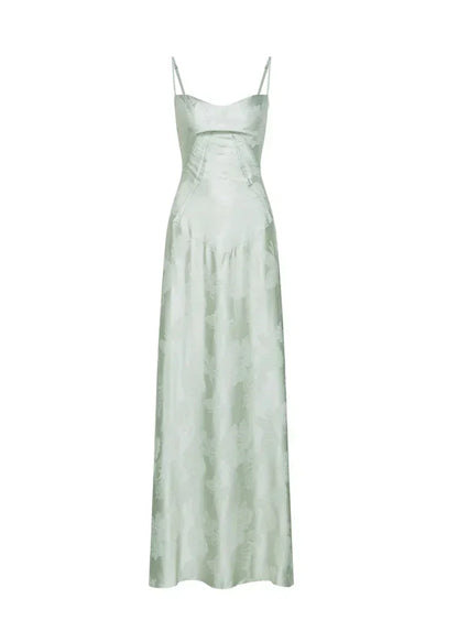 AMARANTE – Vestido maxi satinado de tirantes finos con corte en A