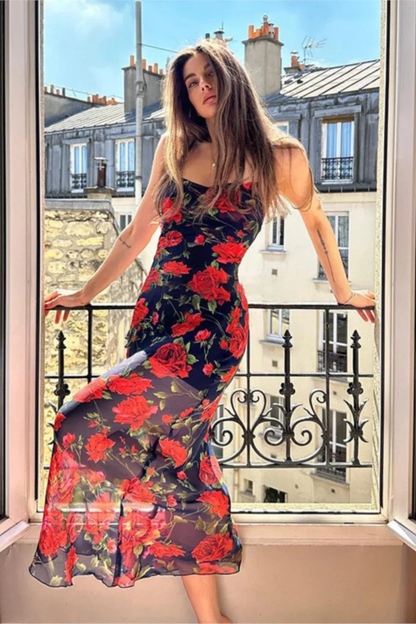 SOLÈNE – Vestido maxi floral con tirantes finos para mujer