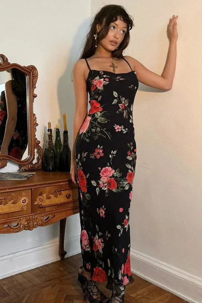 SOLÈNE – Vestido maxi floral con tirantes finos para mujer