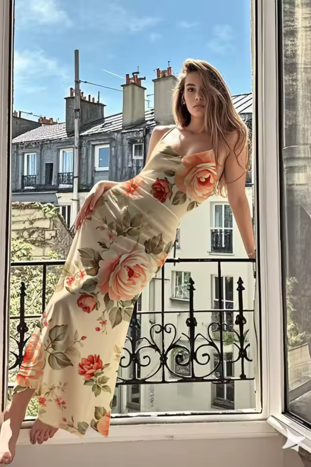 SOLÈNE – Vestido maxi floral con tirantes finos para mujer