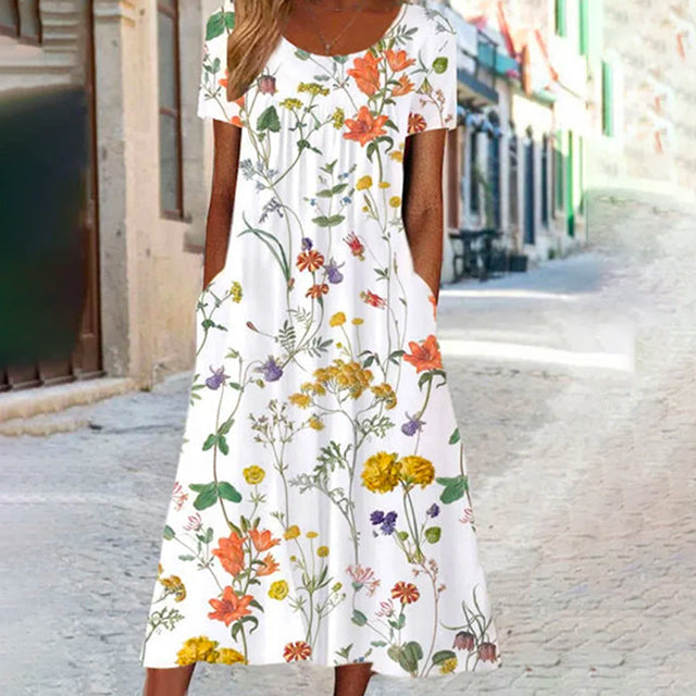 Floréal – Vestido de verano con manga corta y estampado floral para mujer