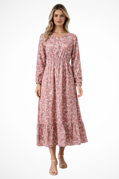 Marbella – Vestido maxi bohemio floral con cintura alta y mangas largas para mujer