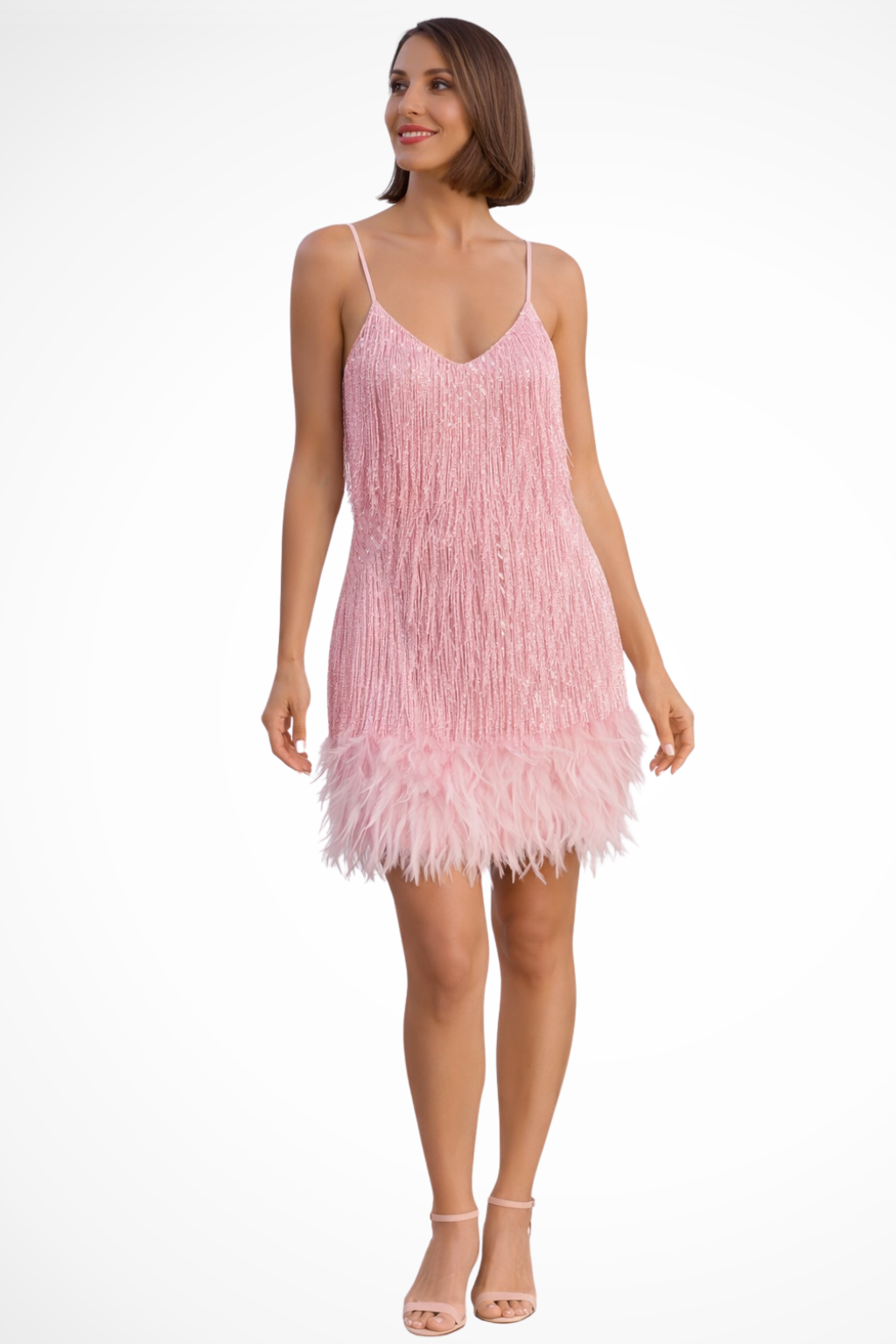 LARISSA – Vestido cóctel sin mangas con detalle de flecos
