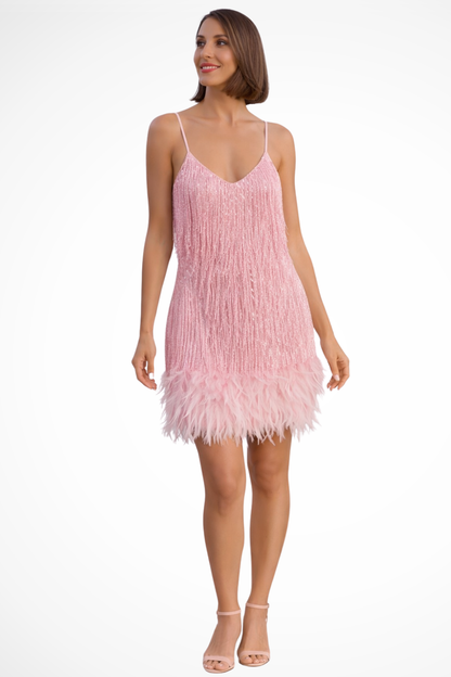 LARISSA – Vestido cóctel sin mangas con detalle de flecos