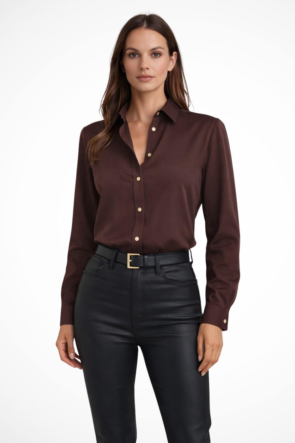 Solenne – Blusa de manga larga con escote en V y corte relajado para mujer