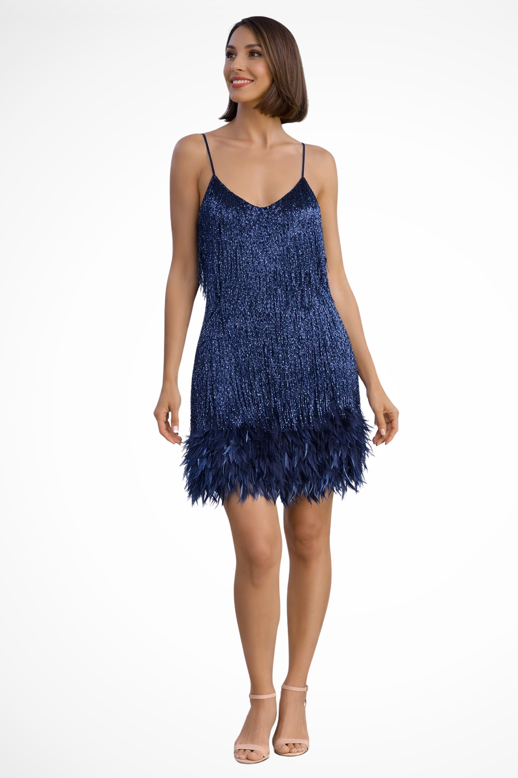 LARISSA – Vestido cóctel sin mangas con detalle de flecos