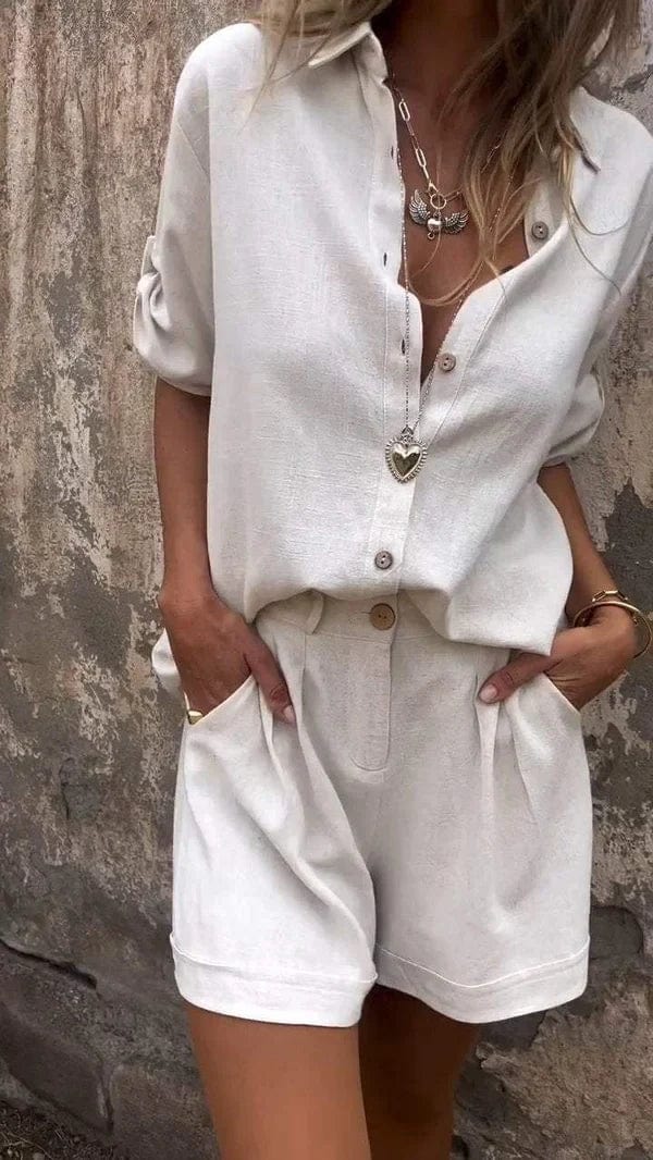 Conjunto cómodo de dos piezas con top y pantalón relajado – MALARA