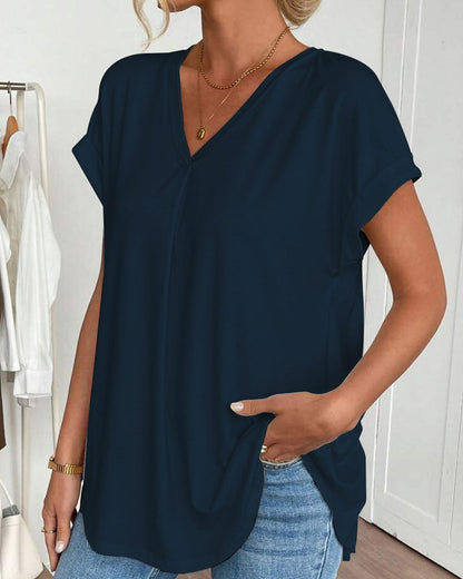 Top de Dama con Escote en V y Mangas Dobles para un Estilo Casual – MALVINA
