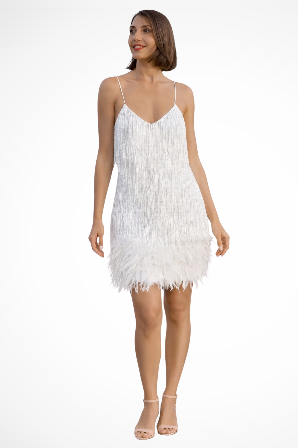 LARISSA – Vestido cóctel sin mangas con detalle de flecos