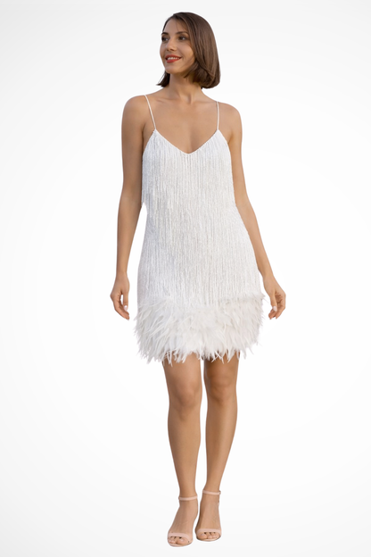 LARISSA – Vestido cóctel sin mangas con detalle de flecos