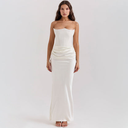 Serenata – Vestido maxi bodycon sin tirantes con fruncido para mujer