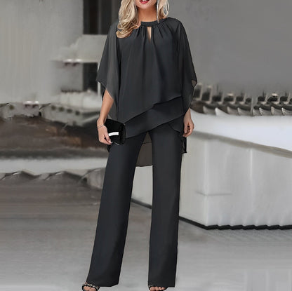 Celestina – Conjunto elegante de dos piezas con top capa fluido y pantalones de pierna ancha para mujer