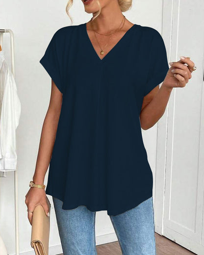 Top de Dama con Escote en V y Mangas Dobles para un Estilo Casual – MALVINA